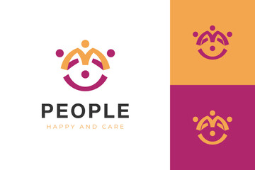 Creative Abstract People, Community logo Design with Smile and partnership combination vector icon illustration