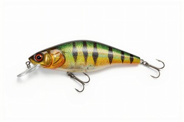 Perch lure, fishing bait, studio shot, white background, angling