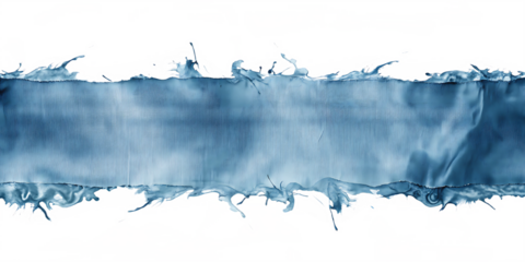 Torn blue fabric strip with abstract elements isolated on a transparent background