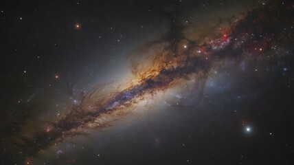 Edge-on Galaxy View Showing Stellar Dust Lane Structure

