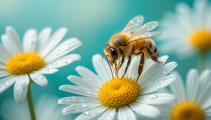 Obraz premium Honey Bee on White Daisy Flower