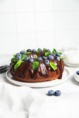 Delicious Chocolate Bundt Cake with Fresh Blueberries and Mint