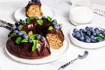 Delicious Chocolate Bundt Cake with Fresh Blueberries and Mint