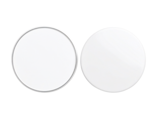 Two white circles, blank round shapes for product display or logo on transparent background