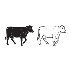 Strong Cow Silhouette & Cow Lineart – Cow Vector Template Emphasizing Bold Animal Shape – Black Vector of Cow – Vector Set of Cow

