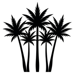 Fototapeta premium Bundle of five palm tree silhouettes isolated on white background