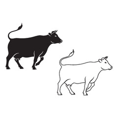 Defined Cow Silhouette & Cow Lineart – Cow Vector Artwork Highlighting Traditional Profile – Black Vector of Cow – Vector Set of Cow

