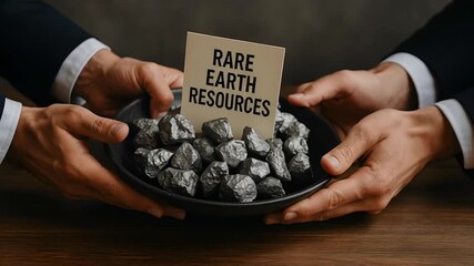 Two hands offering a plate of rare earth resources. 
