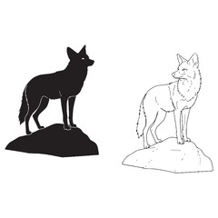 Neutral Coyote Silhouette & Coyote Lineart – Coyote Vector Art for Versatile Design Use – Black Vector of Coyote – Vector Set of Coyote

