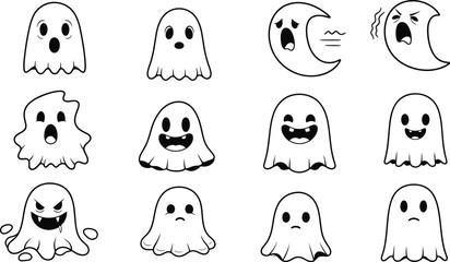 Fototapeta premium Halloween ghost vector illustration spooky ghosts puzzle background