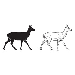 Minimalist Deer Silhouette & Deer Lineart – Deer Vector Template with Clean and Simple Body Shape – Deer Illustration – Silhouette and Lineart Set of Deer

