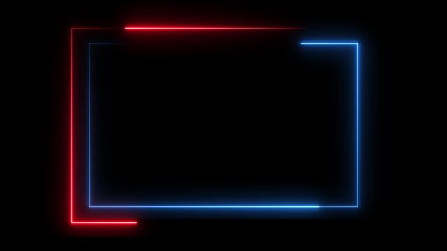 2 color  Neon glowing rectangle icon animation .glowing neon square rectangle picture frame icon animation. bordar frame photo frame neon box on black background. 