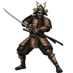 Fototapeta premium Style Illustration Samurai Warrior Battle Stance Transparent Background