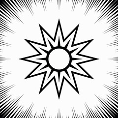 Stylized sunburst symbol with radial lines on white background