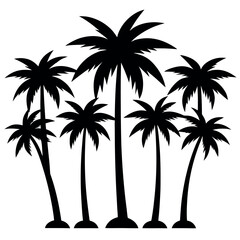 Obraz premium Bundle of seven palm tree silhouettes in curved base isolated on white background silhouette