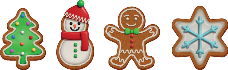 set of  isolated christmas gingerbread cookies