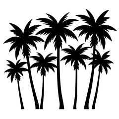 Fototapeta premium Group of ten hand drawn palm tree silhouettes isolated on white background