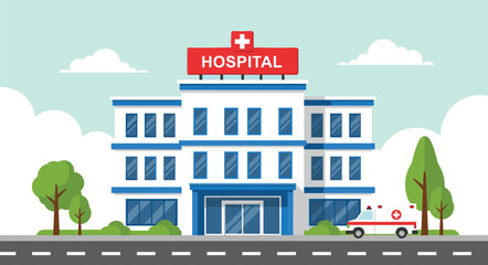 Modern hospital building, emergency services, medical care, emergency transport, clean hospital view, healthcare scene, hospital vector art, wellness center, modern clinic, healthcare system, © Creative Mind