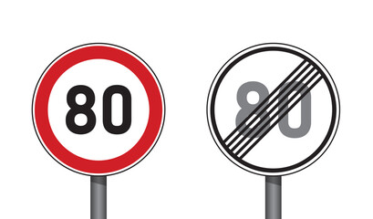traffic signs set speed limit 80 isolated vector illustration