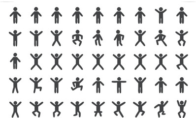 Collection of diverse stick figure icons showcasing various human poses and actions in a grid layout