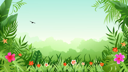 Obraz premium summer background with grass and flowers