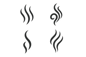 Abstract smoke swirl icons set, elegant curvy vapor lines, stylized rising steam symbols, minimalist flowing shapes for heat aroma scent or hot beverage design, decorative logo and pattern element