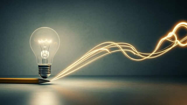 Creativity flows: Light bulb illuminating an idea with a pencil.