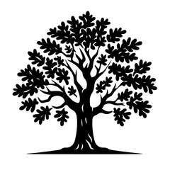 Obraz premium Clean black and white silhouette vector of a oak tree on white background