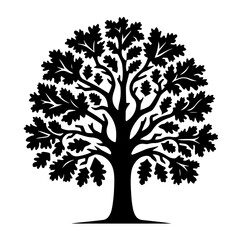 Obraz premium Clean black and white silhouette vector of a oak tree on white background