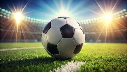 Fototapeta premium Soccer ball on stadium field with bright lights isolated on transparent background