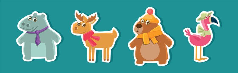 Cute Animal Character with Pretty Snout Sticker Vector Set