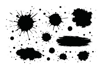 Black ink splatter vector set grunge paint splash abstract artistic design elements texture spots creative background illustration messy brush strokes