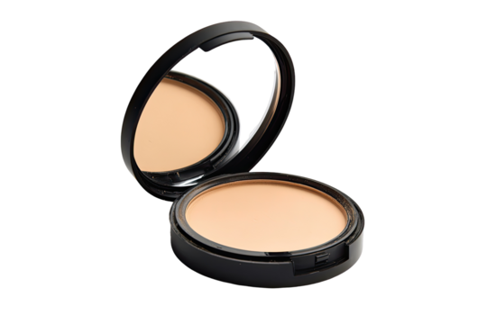 Creamy beige pressed powder in black compact