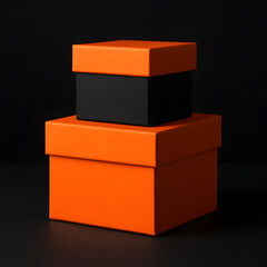 Obraz premium Minimalist Black and Orange Gift Boxes – Luxury Packaging Mockup on Dark Background