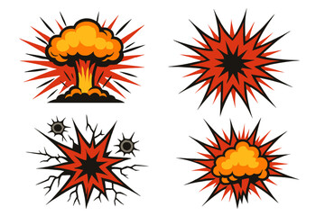 Comic explosion burst vector set collection. Nuclear blast starburst impact effects. Dynamic powerful red black pop art style graphics for design