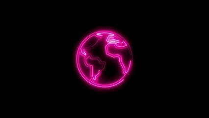 Glowing pink neon earth globe representing global communication and international connection