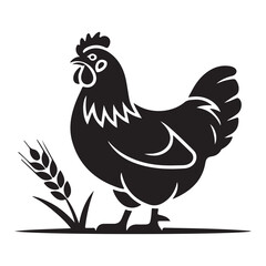Rooster and chicken isolated on white background vector illustration cartoon farm bird silhouette