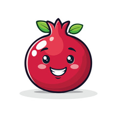 Obraz premium Smiling pomegranate character vector illustration with bold white outline in flat color style clean and fun design isolated on white background
