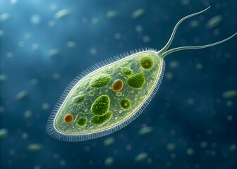 Euglena is a genus of single cell flagellate eukaryotes under microscopic view for study.