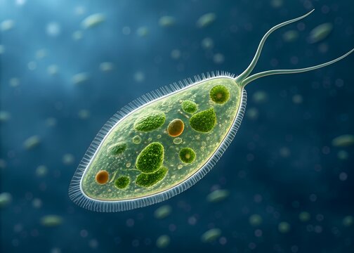 Euglena is a genus of single cell flagellate eukaryotes under microscopic view for study.