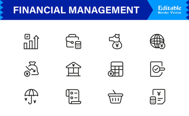Professional Financial Management Line Icon Set with Modern Minimalist Design, Unique Vector Style for Business, Banking, Investment, Budgeting, and Finance Concepts