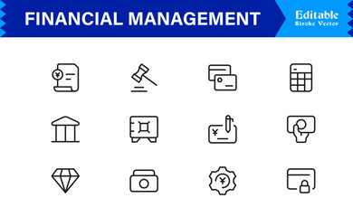 Professional Financial Management Line Icon Set with Modern Minimalist Design, Unique Vector Style for Business, Banking, Investment, Budgeting, and Finance Concepts