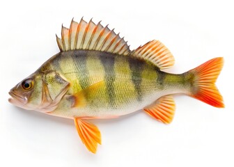 Fototapeta premium A detailed image of a european perch with vibrant fins. white background