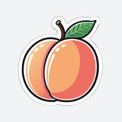 Minimalistic peach sticker vector illustration with black bold line art, flat color scheme, no textures or gradients, clean isolated cute fruit graphic