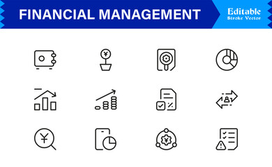 Professional Financial Management Line Icon Set with Modern Minimalist Design, Unique Vector Style for Business, Banking, Investment, Budgeting, and Finance Concepts