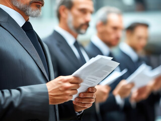 Business people discussing the charts and graphs showing the results of their successful teamwork