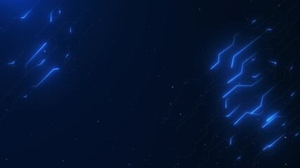 Futuristic blue digital circuit board with flowing data particles. Abstract technology animation for AI, cybersecurity, network systems, and future CPU systems. - Powered by Adobe