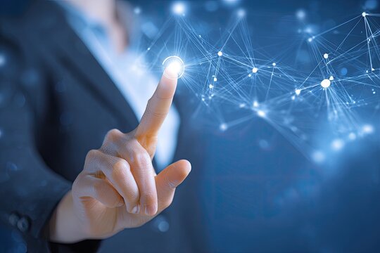 Businesswoman interacting with glowing network
