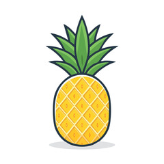 Flat Icon Style Pineapple Vector with Bold Black Contour, Clean Minimal Design, No Gradient, Simple Tropical Fruit Illustration for Modern Summer and Exotic Food Graphics