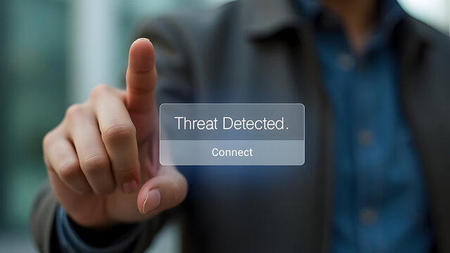 Close-up of Finger on 'Threat Detected' Mobile Alert